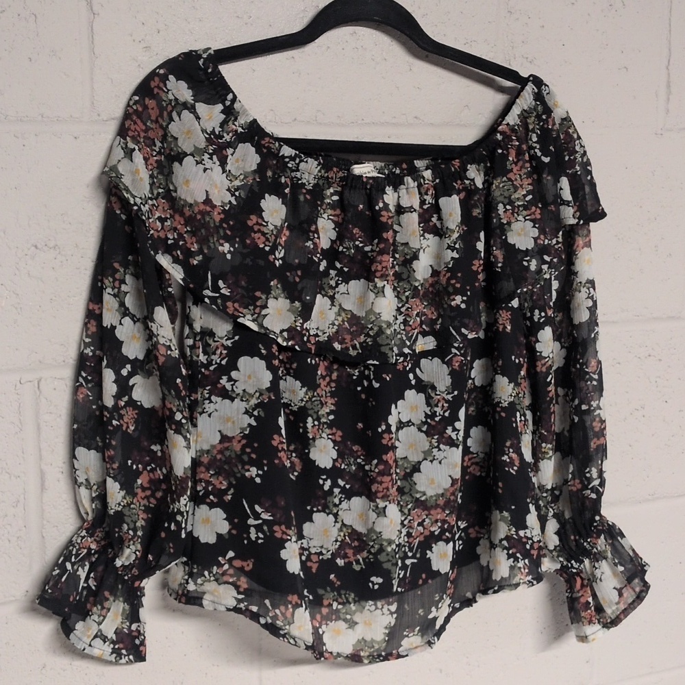 Abercrombie & Fitch Sheer Floral Off Shoulder Blouse S, Whimsigoth Date Night - Picture 2 of 7
